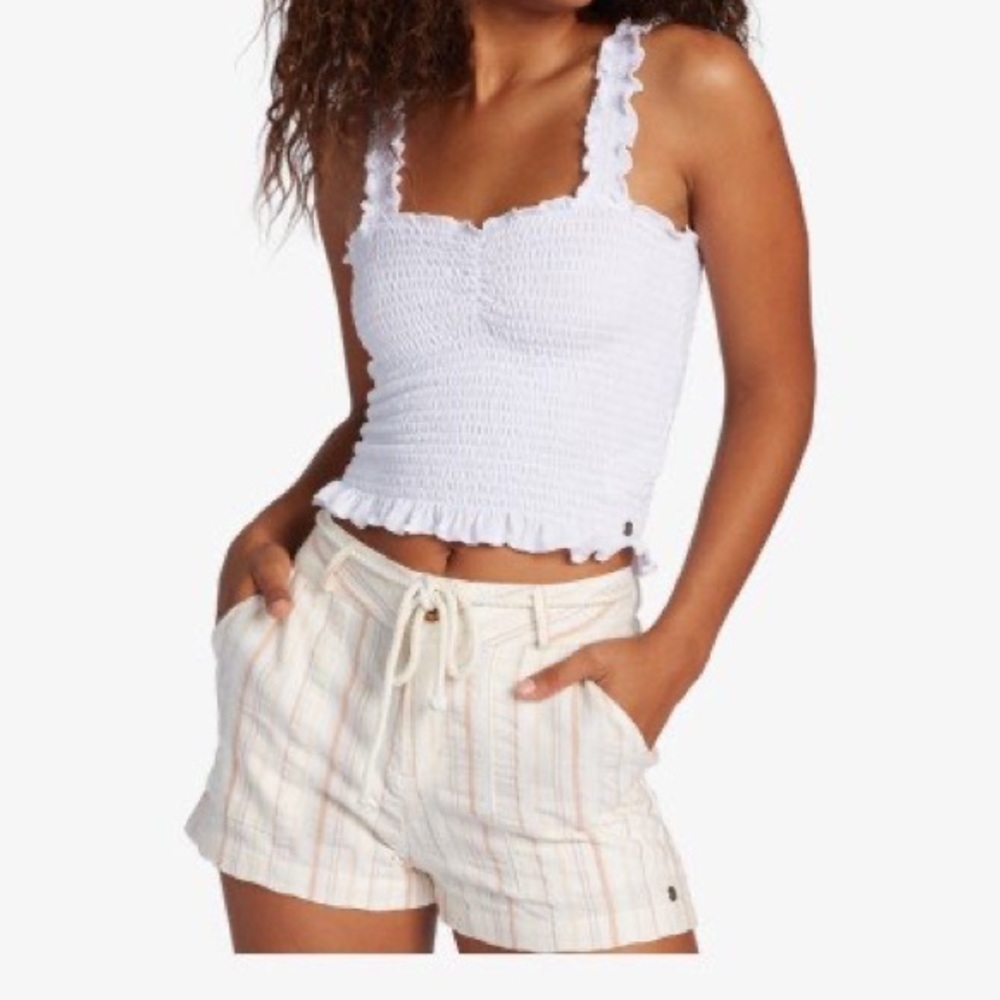 NWT Roxy stripe orange and white high waisted fabric shorts size XS
